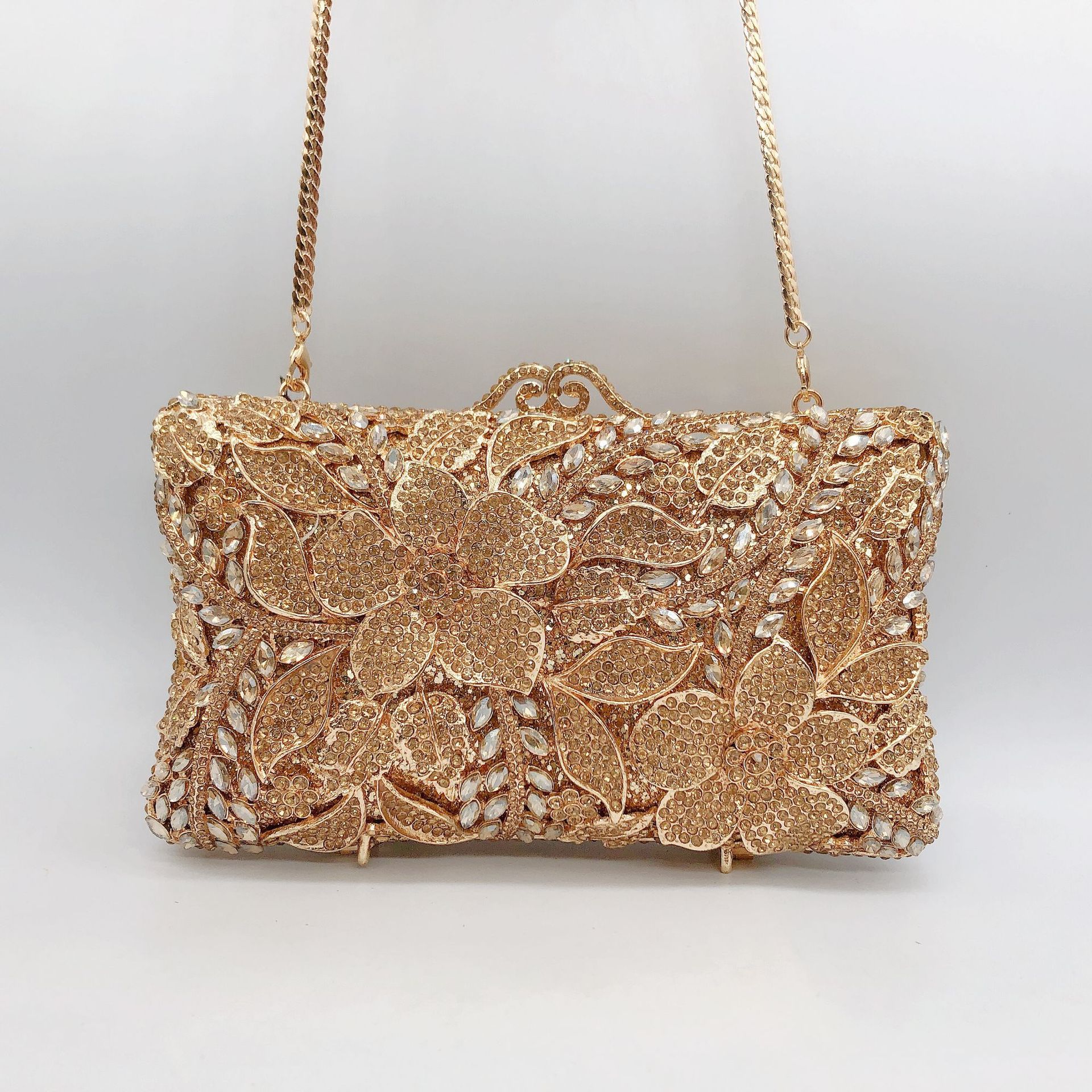 Túi clutch nữ cầm tay dự tiệc đính đá kim cương phong cách châu Âu — Đế Vàng Kim Cương, Nền vàng kim cương trắng, Màu bạc, Màu Sâm panh chi tiết 7
