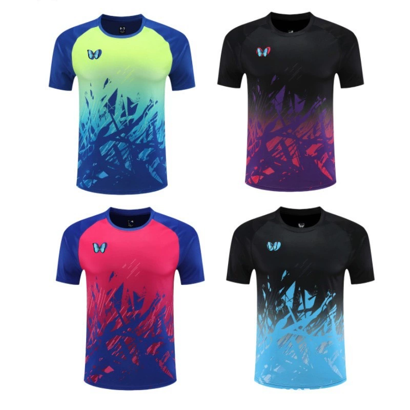 24 новых стиля футболок для настольного тенниса для мужчин и женщин, быстросохнущие, дышащие, спортивные футболки с коротким рукавом для бега, детская командная форма для соревнований