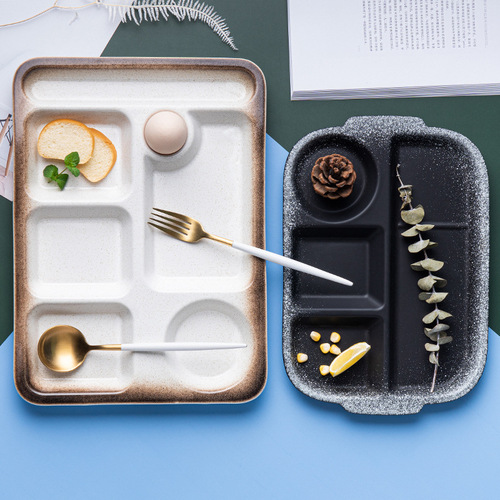 Japanese-style ceramic divided plate, one-person meal plate, meal-sharing system, household divided plate, adult tableware, creative meal-sharing plate
