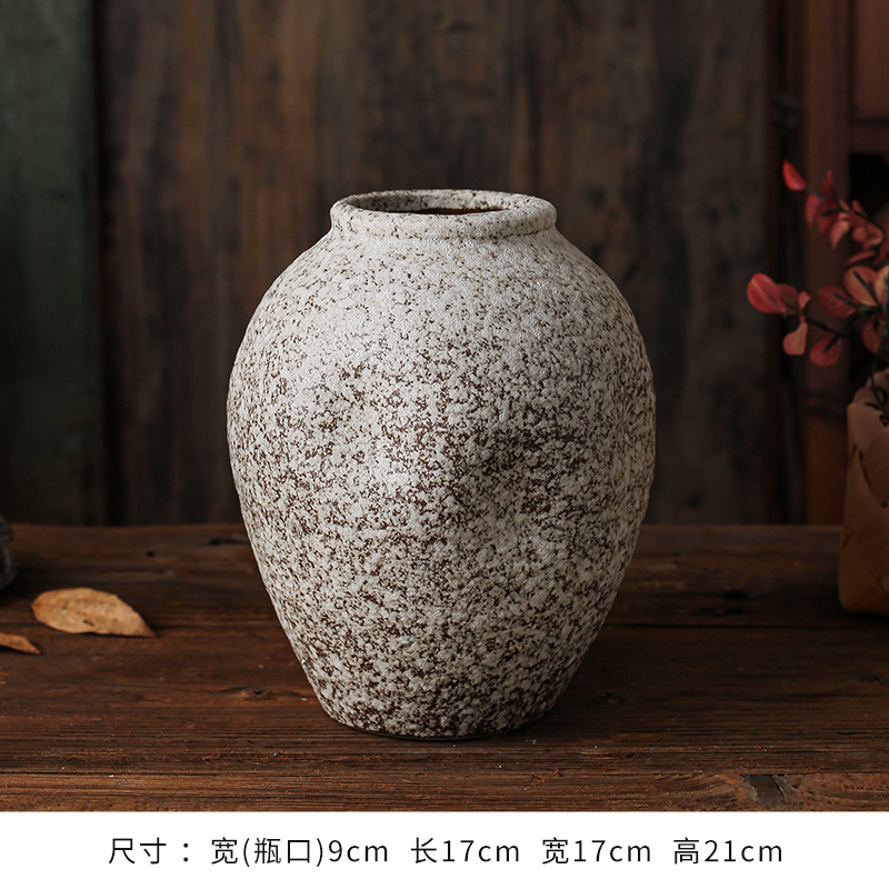 セラミック花瓶、レトロなわびさびスタイルのB&B装飾、中世の粗い陶器アートフラワーアレンジメント、家庭用家具、陶器のポット