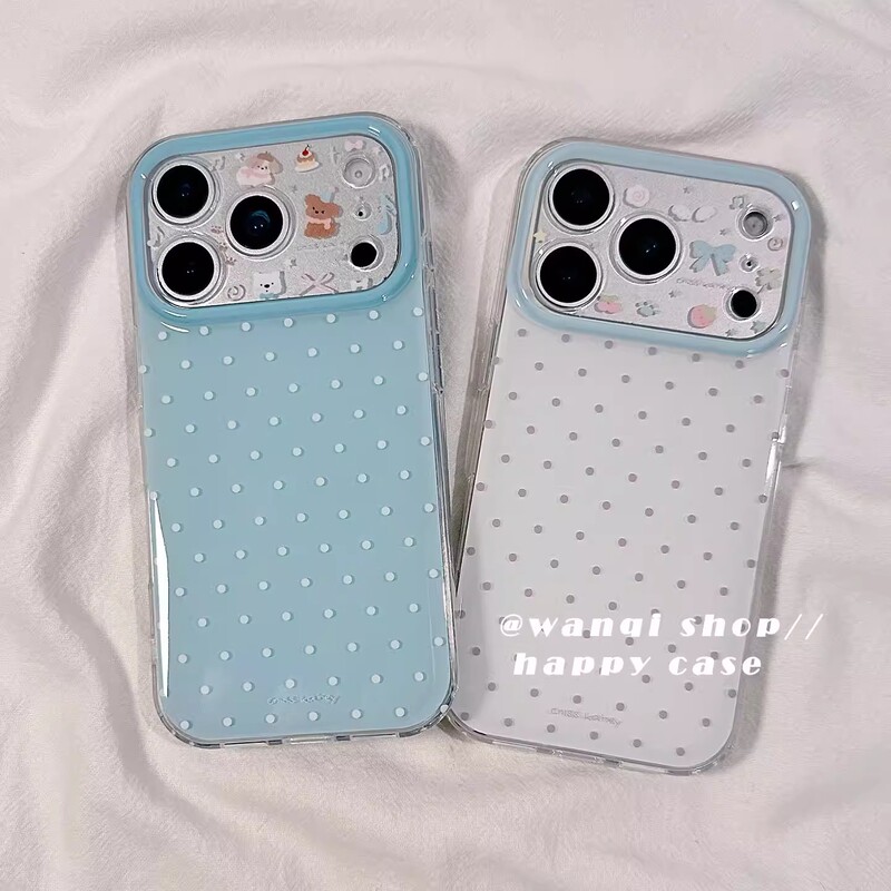 Niche High-End Blue and White Polka Dot Case Suitable for Apple 16Promax Phone Case Iphone17 Niche 14 Double Layer 13 Hard Case