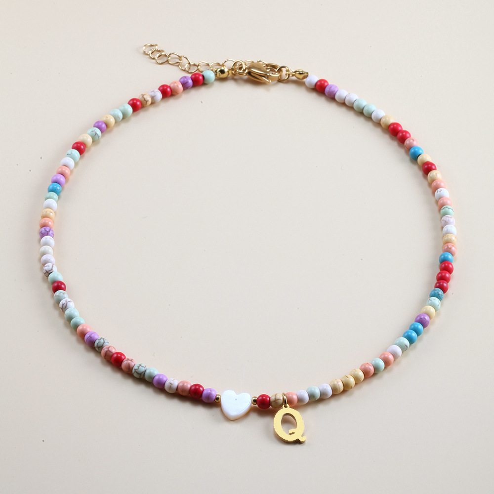 Stainless Steel, Mixed materials Material Vacation Letter Heart Shape Stainless Steel Mixed Materials Beaded Handmade Necklace