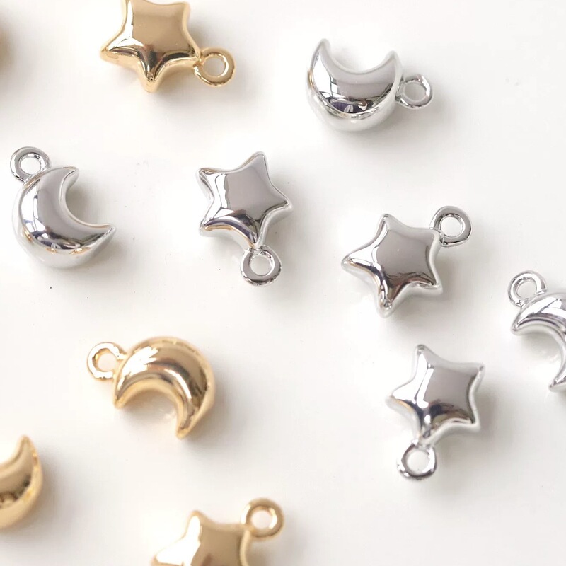 18k stainless steel real gold cute three-dimensional star moon mini pendant bracelet necklace pendant DIY handmade accessories
