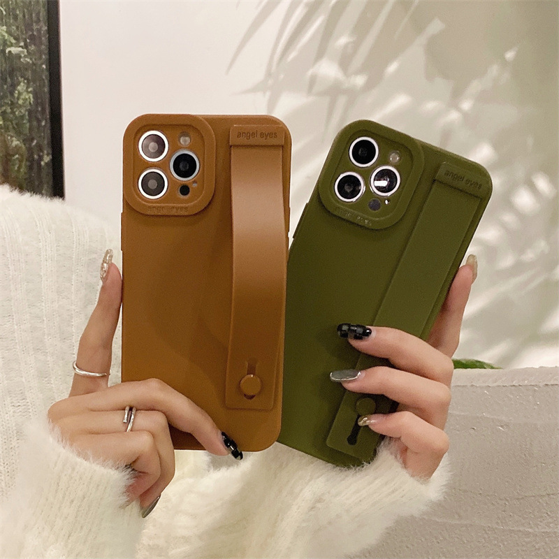 INS Otoño e Invierno marrón adecuado para iPhone14 Apple 12/13Pro Max correa de muñeca teléfono caso Xsmax silicona 11