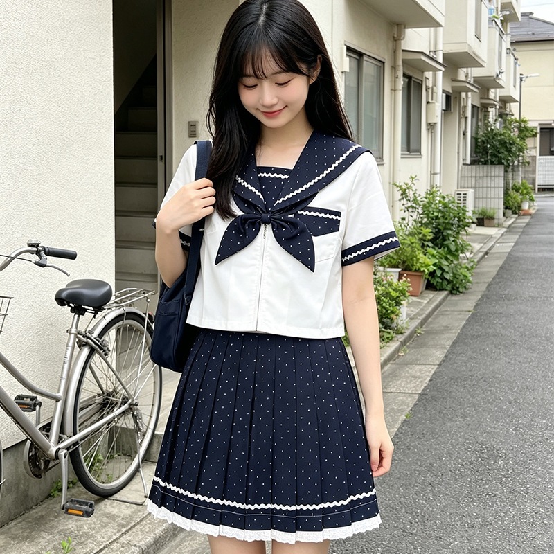 Sailor suit JK set Japanese college style photo shoot outfit navy blue small polka dot sailor collar JK uniform set