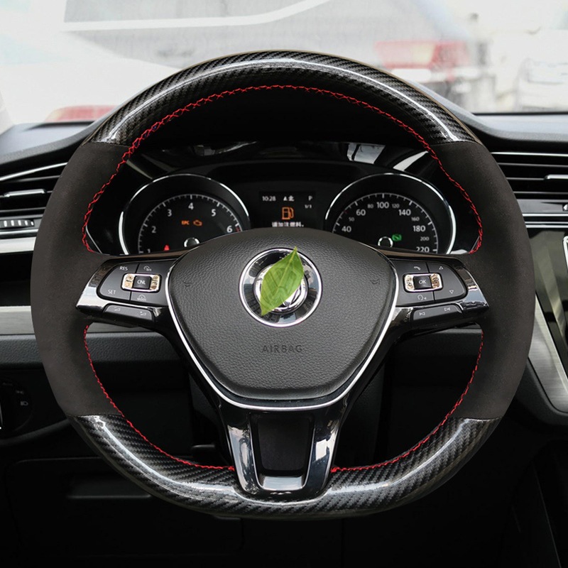 Cubierta del volante Lingdu costura a mano Passat Mai Sagitar CC Tiguan L Golf Tu Yue X Ang de cuero fibra carbono