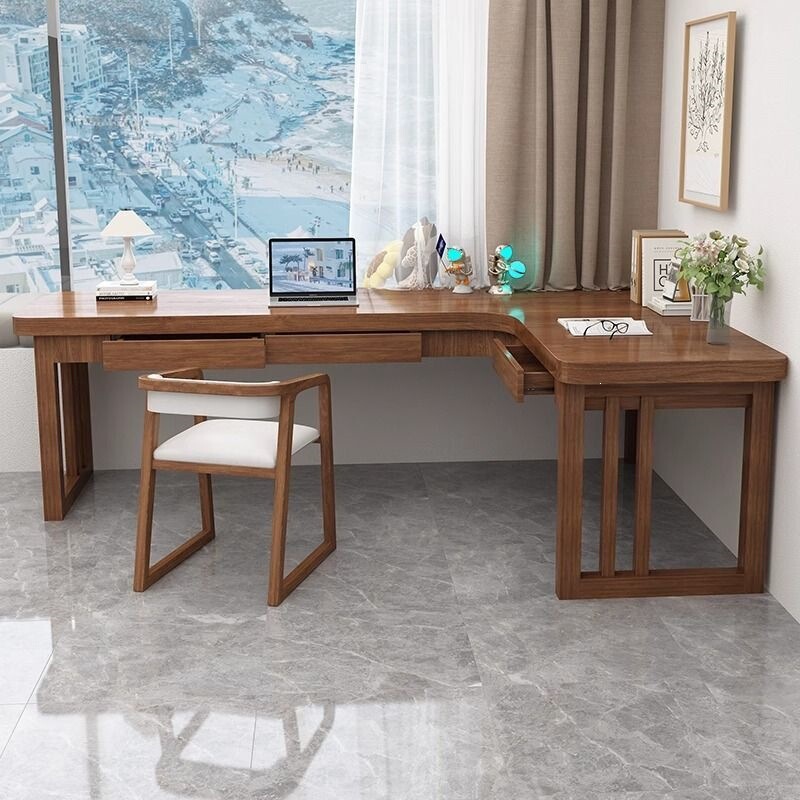 Solid Wood Corner Desk with Drawers, Simple Wall-Mounted Corner Study Desk, Living Room Home-Use Double Long Table Workbench Solid Wood Corner Desk with Drawers, Simple Wall-Mounted Corner Study Desk, Living Room Home-Use Double Long Table Workbench
