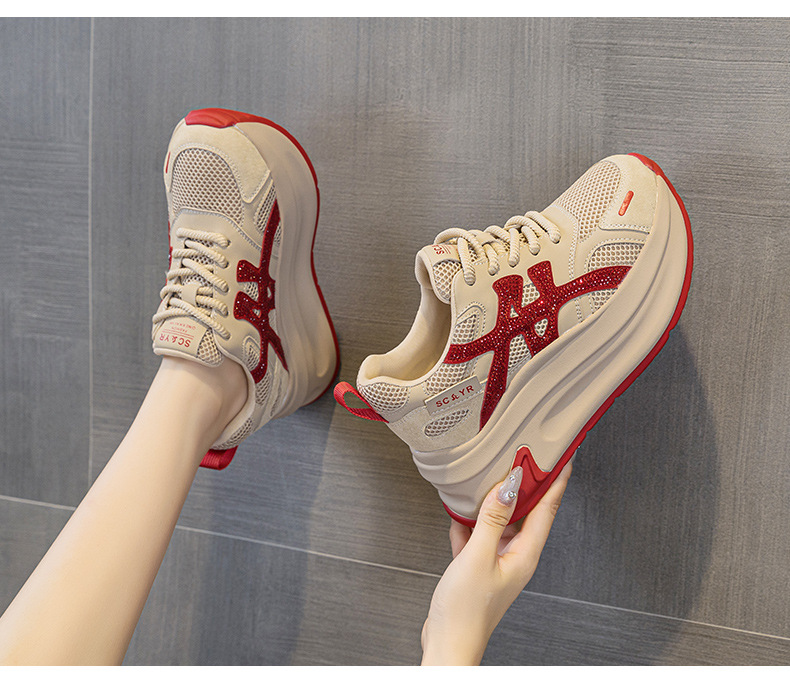 Giày sneaker nữ đế dày lưới mesh thoáng khí mẫu mới thu 2026 — M2916-1 da đỏ, M2916 lưới màu be, M2916-1 da màu vàng, M2916 lưới đỏ chi tiết 34