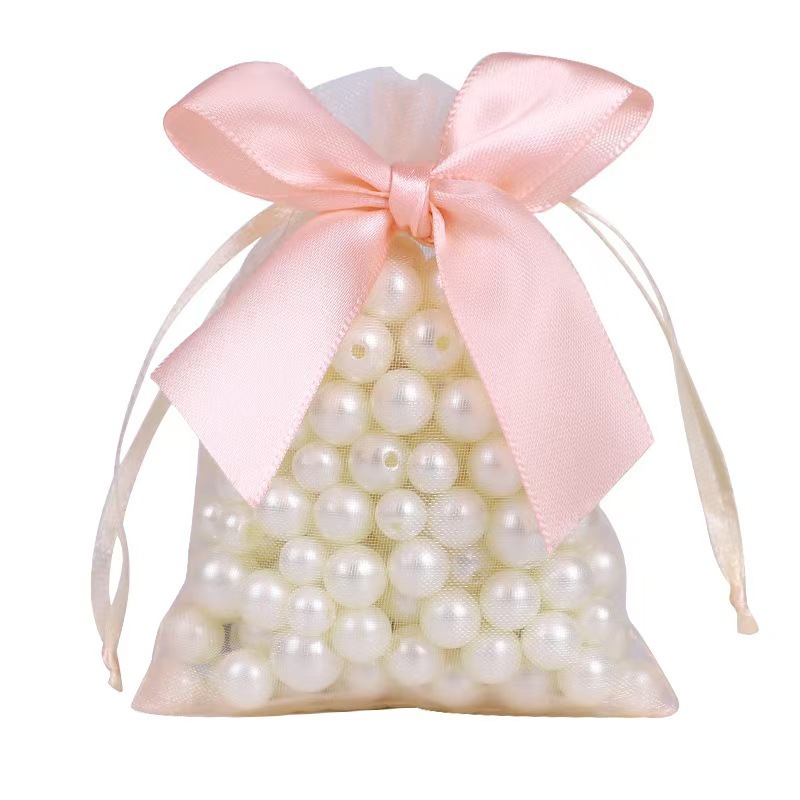 卸売ピンクのリボンメッシュバッグ口紅化粧品トライアルギフトバッグ結婚式のキャンディーお土産収納ギフトバッグ|undefined