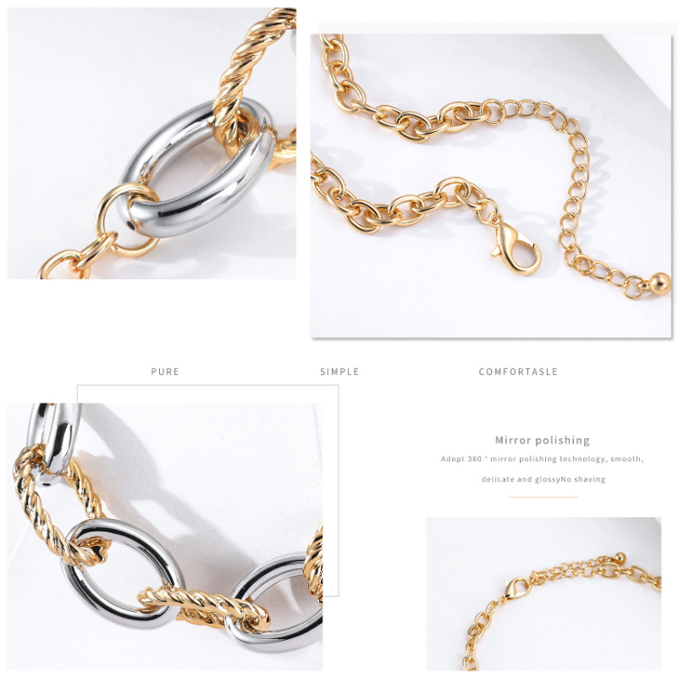 Fashion Alloy Two-color Stitching Round Chain Short Necklace Wholesale display picture 4