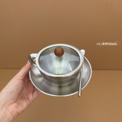 レトロステンレスコーヒーカップ皿ヨーロッパ式工業風金属カップセット午後カップ