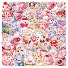 50张PET透明情人节贴纸S水彩LOVE爱心创意笔记本女孩手帐贴纸儿童