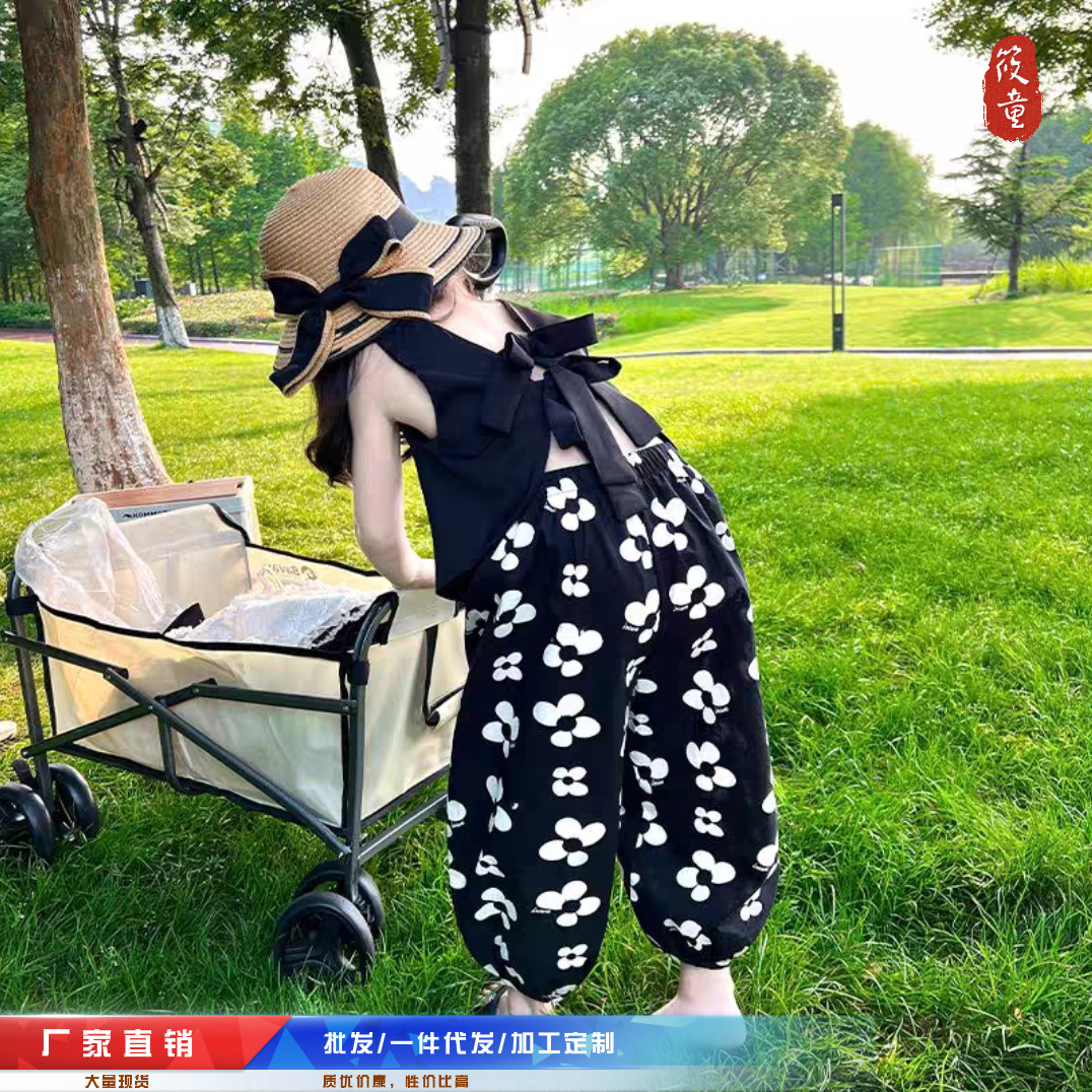 女童夏装套装2024新款韩儿童无袖背心花朵阔腿裤两件套女宝宝衣服