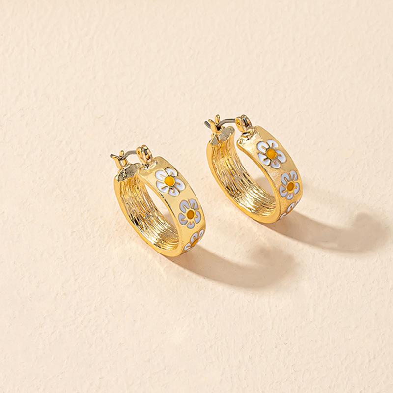 French Style Flower Alloy Plating Hoop Earrings
