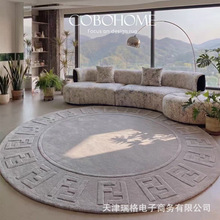 圆形手工腈纶地毯高密度加厚奶油风羊毛客厅地垫防滑卧室床边毯
