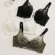 法式蕾丝性感超薄款桑蚕丝内衣软钢圈防下垂聚拢收副乳水晶杯文胸