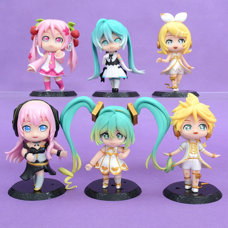 6 Hatsune Virtual Singer Animation Series Figure Models, cake decoration gacha doll machine ornaments wholesale