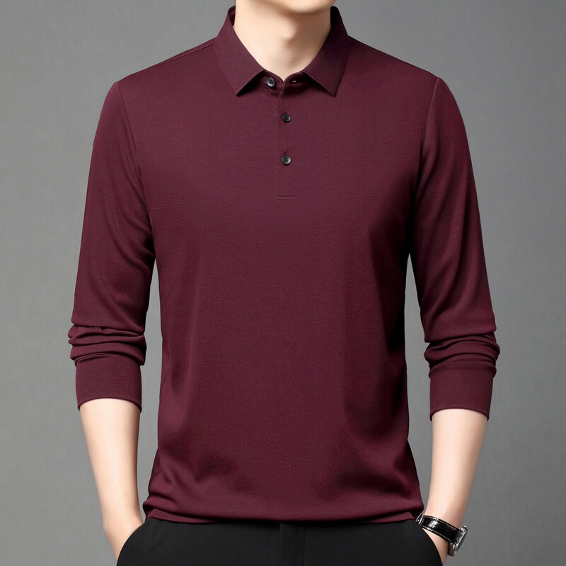 High-end men's cashmere long-sleeve T-shirt for spring and autumn, business casual, wrinkle-free men's POLO shirt for middle-aged dads