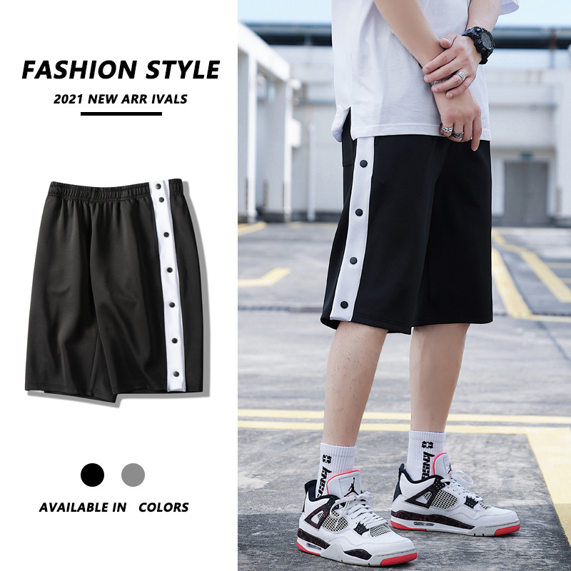 Summer sports buckle shorts men's full speed dry basketball running five or six pants thin casual loose pants large size