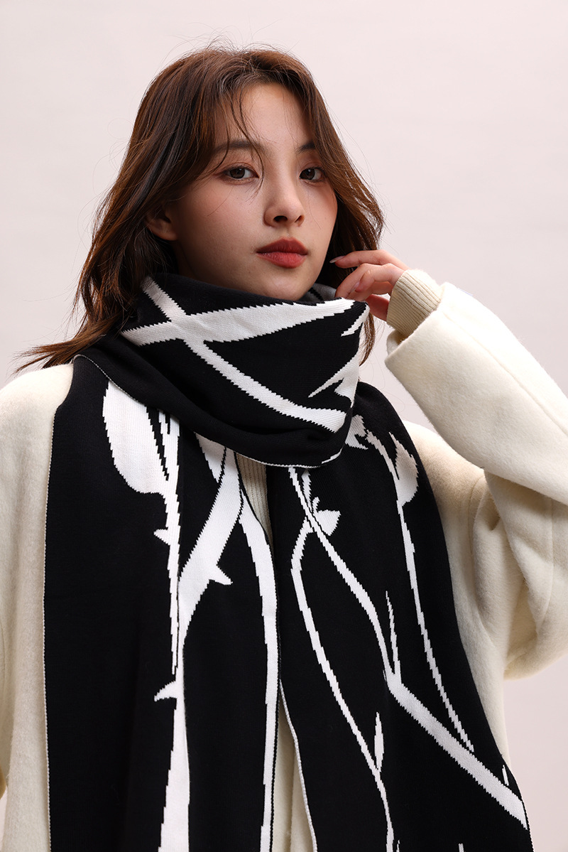 Sciarpa invernale in lana lavorata a maglia con filato di velluto di coniglio, atmosfera rosa spinata estesa, per coppie_voghion.com