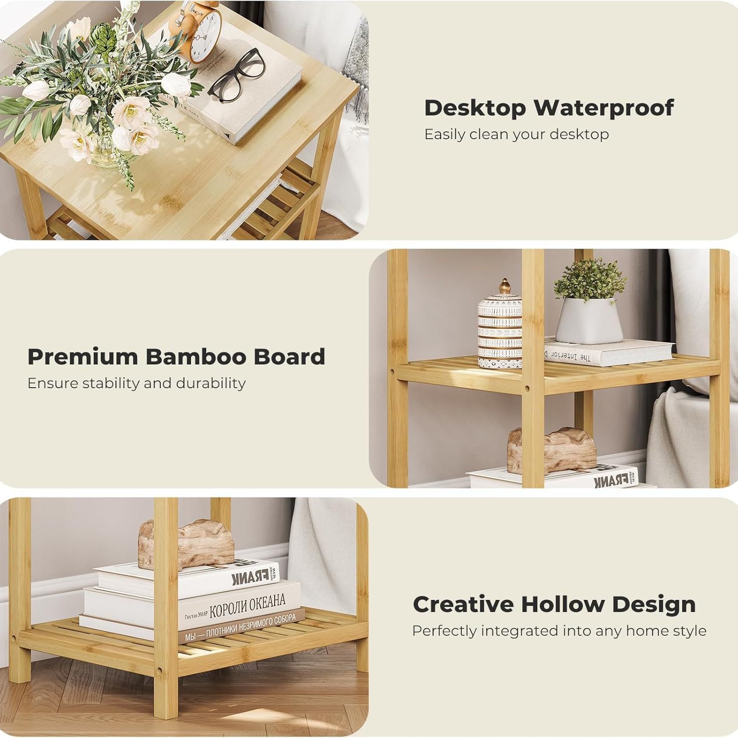 4-Layer Bathroom Storage Rack, Bamboo Standing Cabinet, Adjustable Storage Shelf Suitable for Kitchen, Bathroom, Living Room, Hallway, Balcony