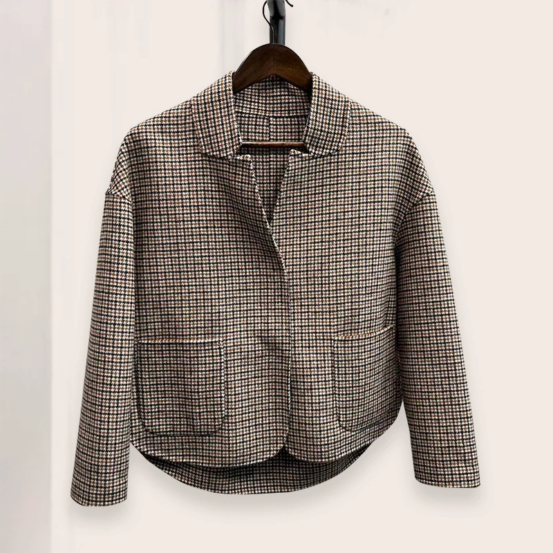 Простое универсальное свободное Короткое шерстяное пальто в клетку для похудения, женский топ на осень-зиму 2022 года