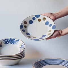 Nishida Muyu Japan imported Paixi large round shallow dish snack plate dinner plate home hotel ceramic plate