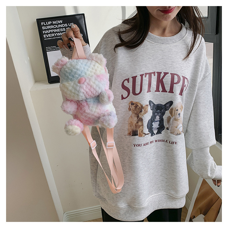 New Exquisite Furry Girl Shoulder Messenger Bag Internet Celebrity Same Cute Plush Bear Girls Backpack display picture 5