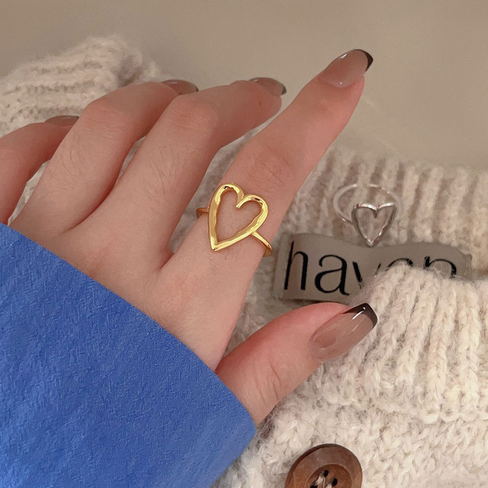 Sterling Silver Simple Style Heart Shape Open Rings display picture 2