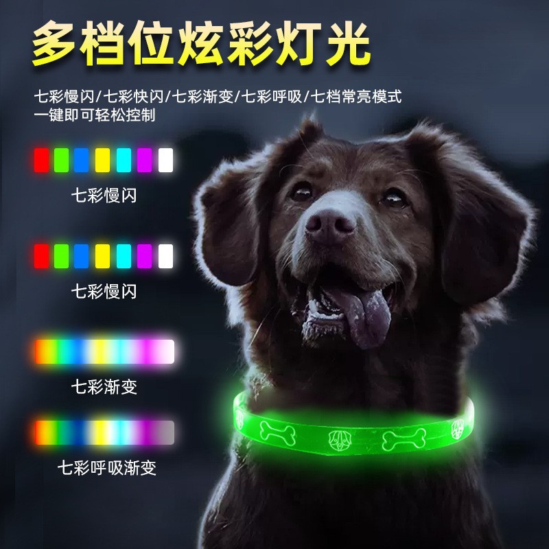 Popular Pet Luminous Collar for Night Walks, Small Collar for Large and Small Dogs, Glowing, Rainproof, Colorful Light