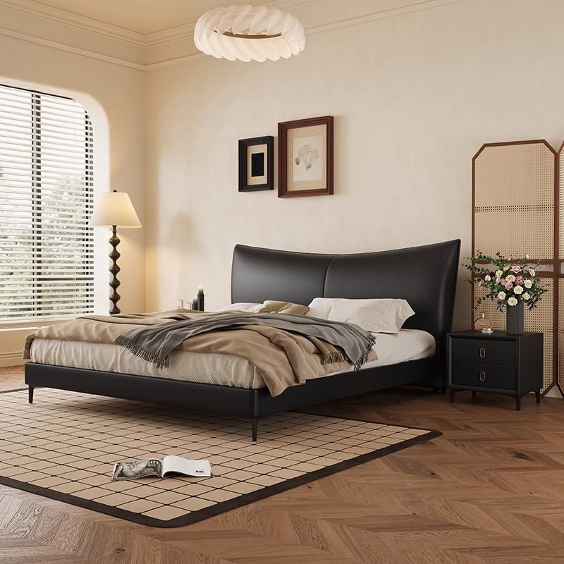 Italian Minimalist Light Luxury Style Bed Home Double Bed Master Bedroom Large Bed Modern Simple Soft Bag Storage Wedding Bed Wood