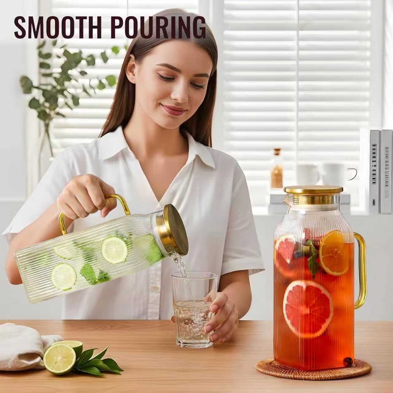 Botella de agua fría de vidrio con alto contenido de borosilicato, restaurante doméstico, olla de jugo engrosada con aislamiento térmico de gran capacidad, olla de bebida fría de alta calidad