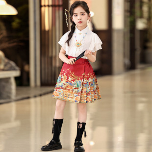 Girls' Summer Short-sleeved suit Chinese Style Summer Children's Wear Skirt Children's Hanfu Short dress