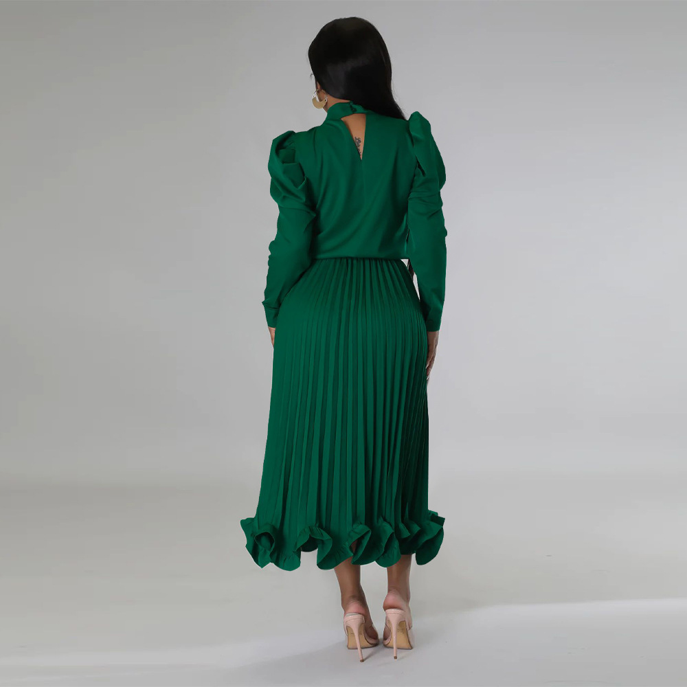 Abbigliamento da donna Top con maniche a sbuffo Gonna plissettata con volant Set due pezzi_voghion.com