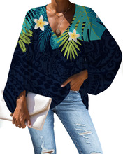 2022新款夏威夷印花雪紡衫女士亞馬遜熱賣歐美外貿大碼長袖女上衣