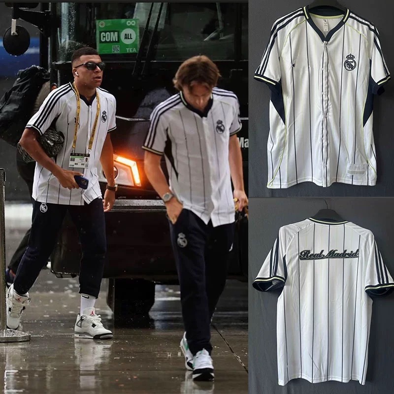皇马棒球服刺绣足球服阿森纳曼联运动休闲开衫2025夏季新款短袖