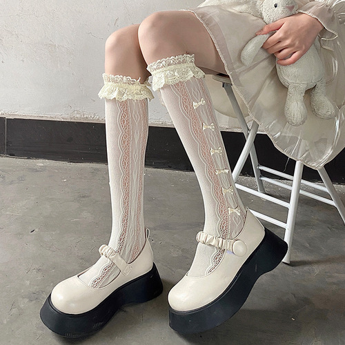 Japanese lace socks lolita summer and autumn thin bow mid-tube jk lace lolita calf socks pure lust style