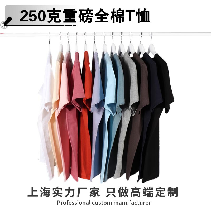 American Style T-Shirt New Heavyweight Pure Cotton 250g Solid Color Round Neck Short Sleeve T-Shirt Men's Loose Trendy Brand Printed Logo