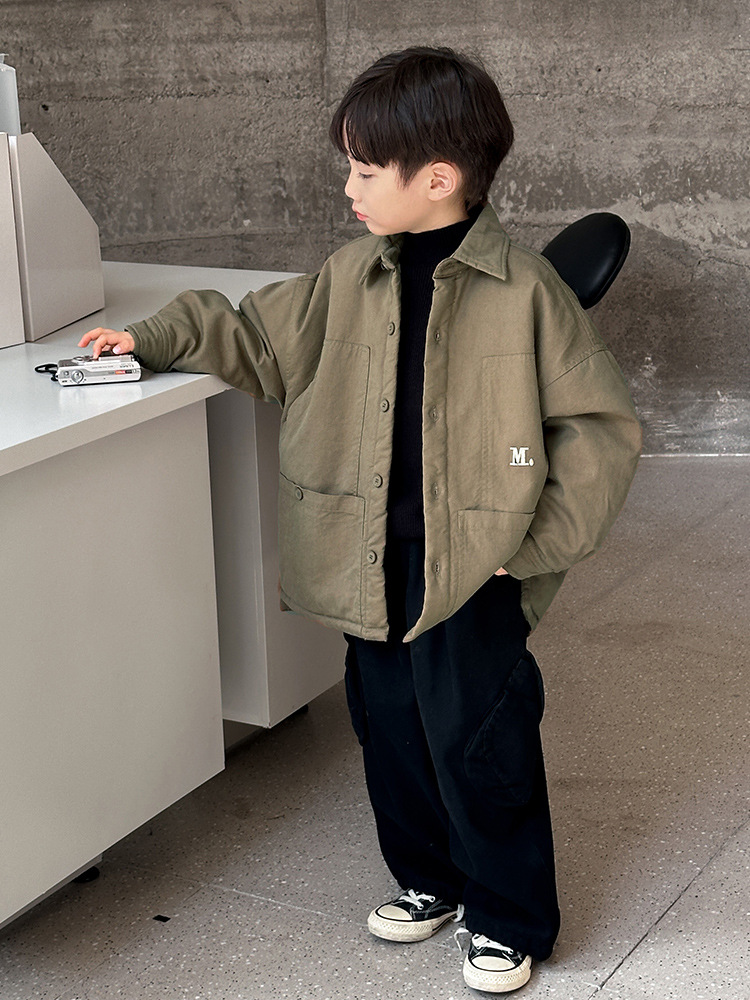 McCarthy ropa infantil de algodón para niños 2025 invierno nuevo estilo coreano de ropa de invierno para niños con chaqueta gruesa de lana