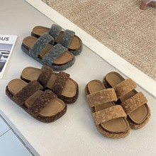毛毛拖鞋女外穿2025新款韩版潮鞋毛茸茸舒适一脚蹬松糕厚底拖