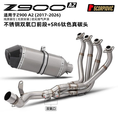 Oxygen Port Front and Rear — Motorcycle exhaust pipe - z900a2-external-dual-oxygen-port-front-section-sr6-titanium-color-real-carbon-head