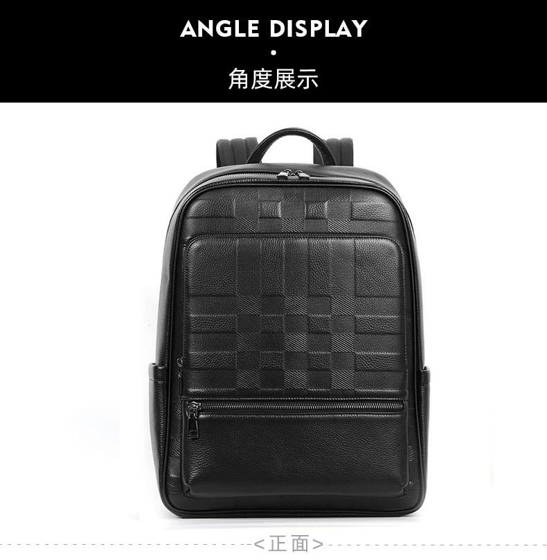 Ba lô nam da bò thật sức chứa lớn, ngăn laptop 16 inch, kiểu dáng sọc, dùng đi làm và du lịch — Màu đen chi tiết 9