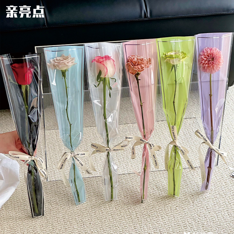 教师节银边框单支袋玫瑰包装袋透明鲜花包装花束手工diy材料花艺