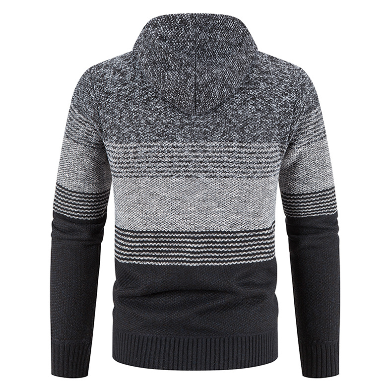 2024 Höst/Vinter Ny Kofta Trendig Färgblockerad Stickad Tröja Med Huva Stor Avslappnad Herrkappa_voghion.com