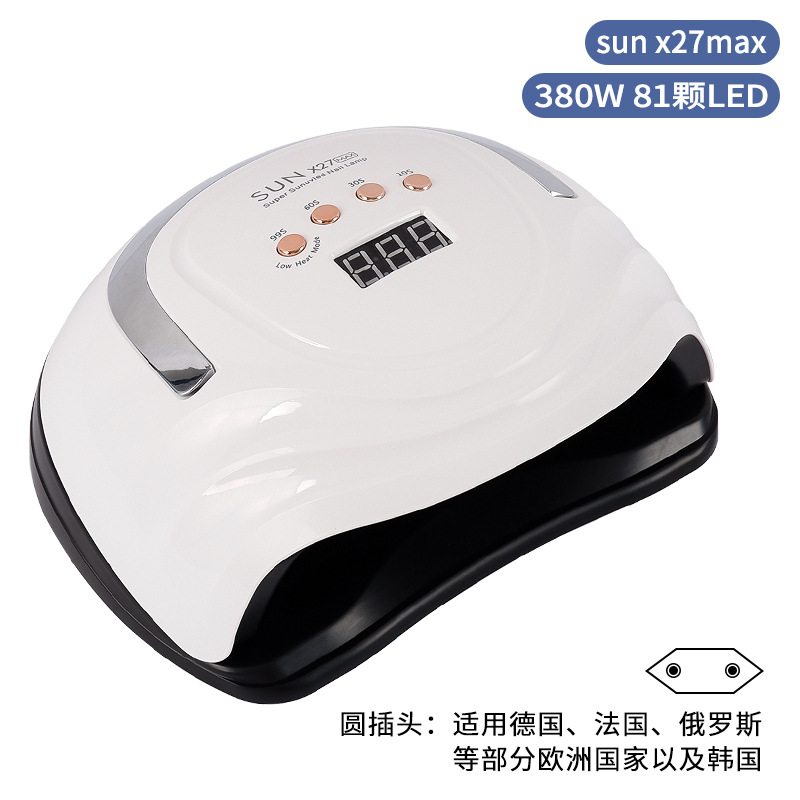 Lámpara de uñas de alta potencia transfronteriza de 380W, pegamento de esmalte de uñas UV, lámpara de curado led, lámpara de fototerapia inteligente de secado rápido