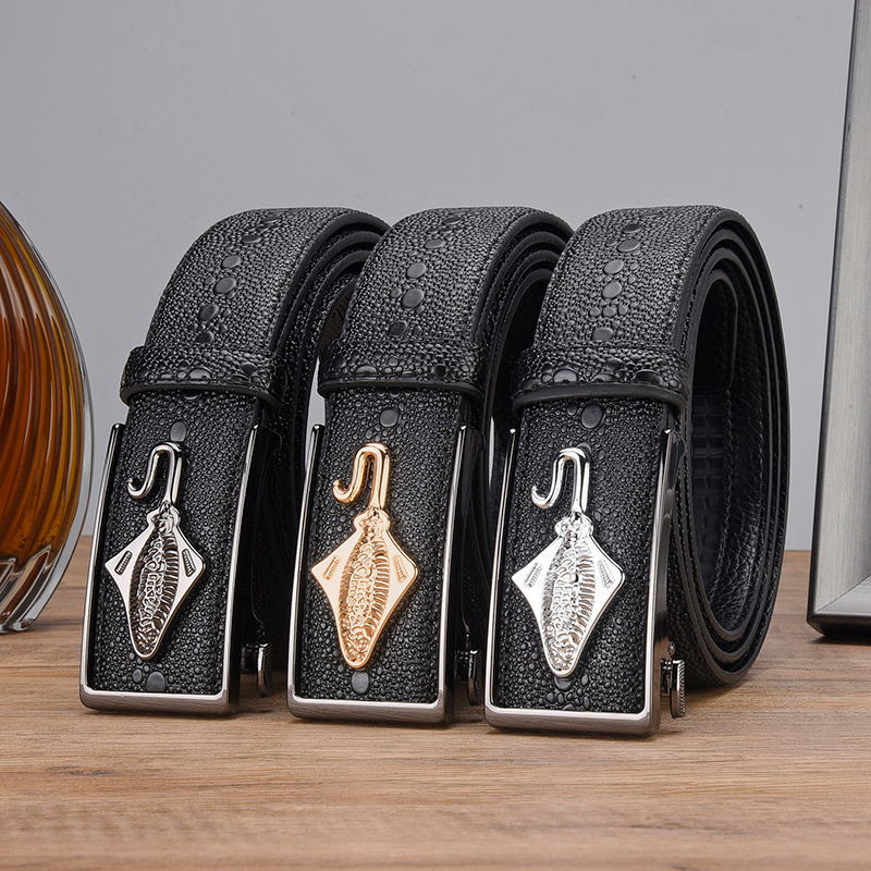 Cinturón Piper con patrón de perlas para hombre, hebilla automática, ropa interior, cinturón de cuero de vaca, cinturón de pantalón elegante Simple de negocios, nuevo producto_voghion.com