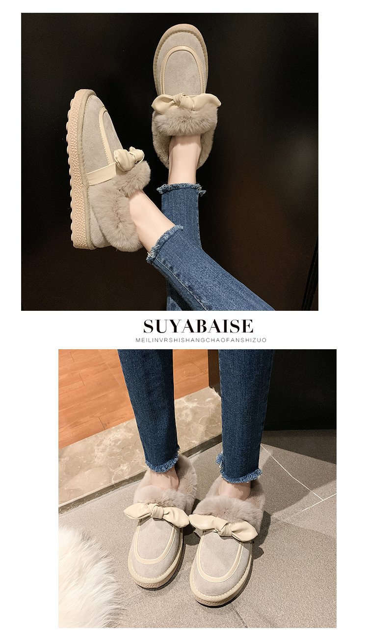 Warm Women's Ankle Boots Plush Lined Cotton Shoes With Bow_voghion.com