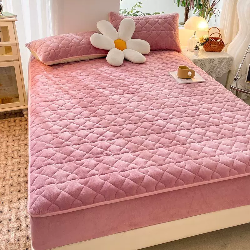 2025加厚夹棉牛奶绒床笠单件保暖珊瑚绒全包床罩三件套保护床垫