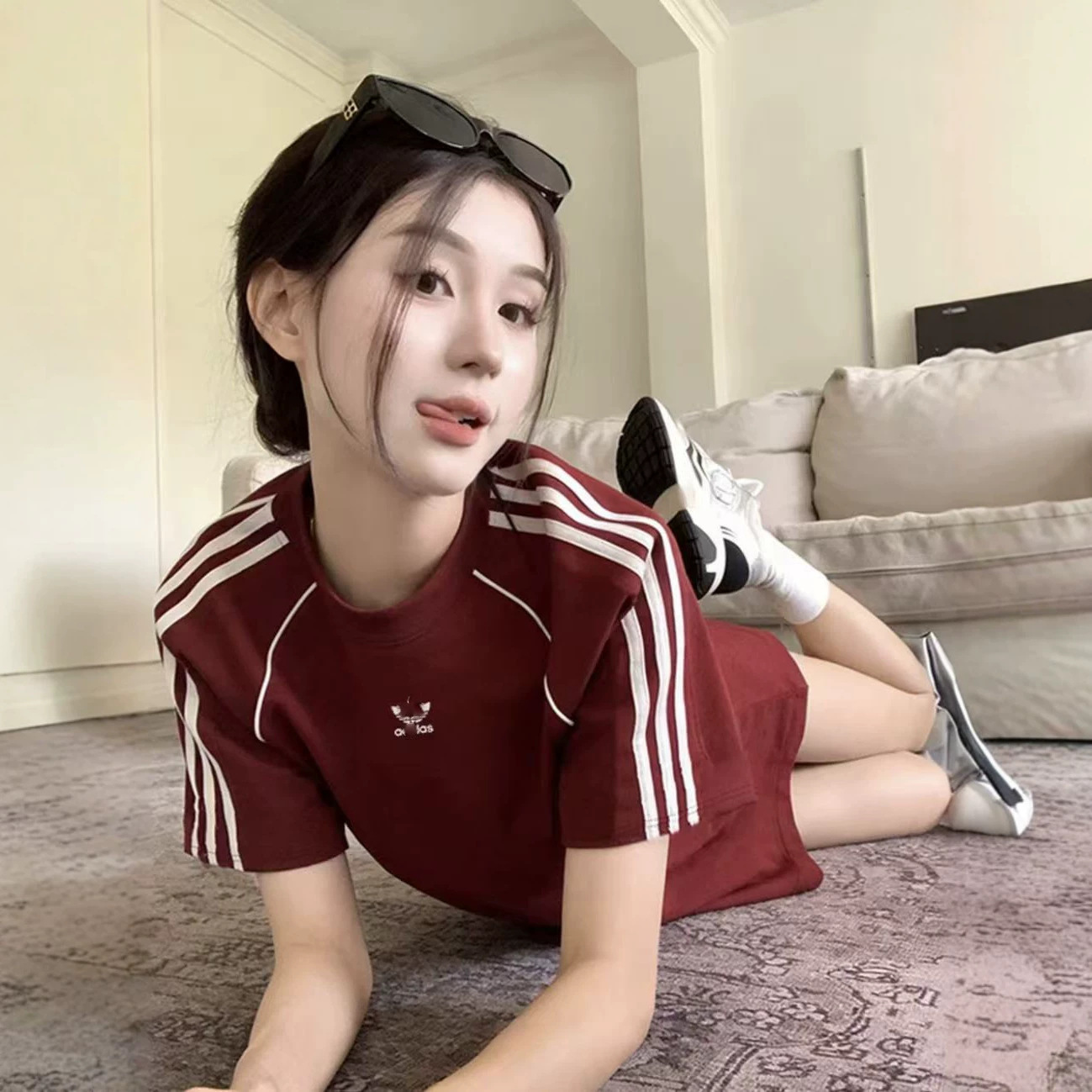 Cross-Border Clover Summer Unisex Classic Three-Stripe Sports T-Shirt Korean Style Loose Embroidered Couple Tops Cross-Border Clover Summer Unisex Classic Three-Stripe Sports T-Shirt Korean Style Loose Embroidered Couple Tops