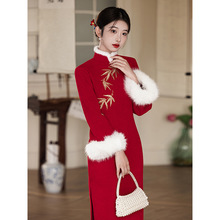 红色旗袍敬酒服新娘订婚礼裙秋冬季新中式加绒加厚结婚便装拜年服
